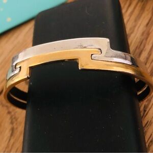Vintage Bracelet - Avon, Geometric Locking Gold Tone & Silver Tone, Cuff Style